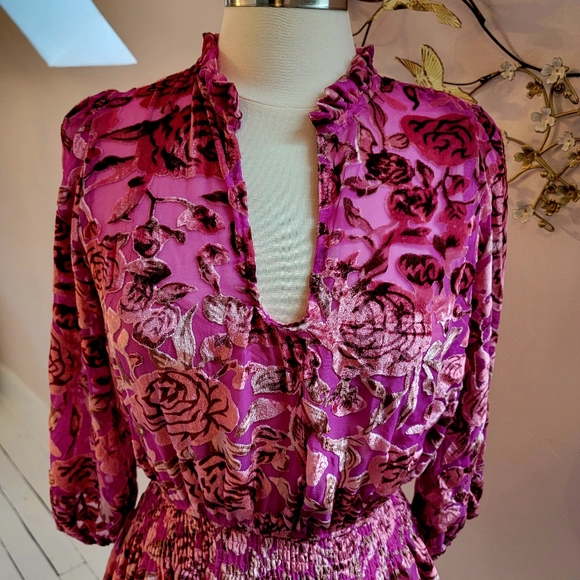 o.p.t Velvet Floral Pink Dress - Picture 6 of 9